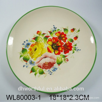 Flor y pájaros calcomanía cerámica placa redonda